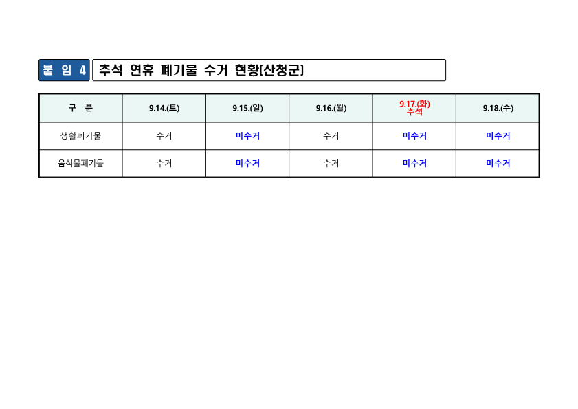 추석연휴 기간 주민생활 불편 처리 안내 5